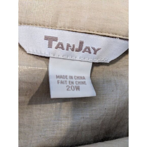 TanJay Womens Plus 20W Button Up Shirt Beige Shimmer Wet Look Pockets Epaulettes - Picture 6 of 8